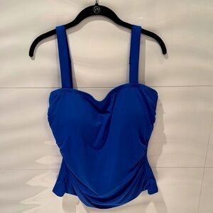 Carmen Marc Valvo Cobalt Blue Swim Suit top  Ruched Slimming Bathing Suit